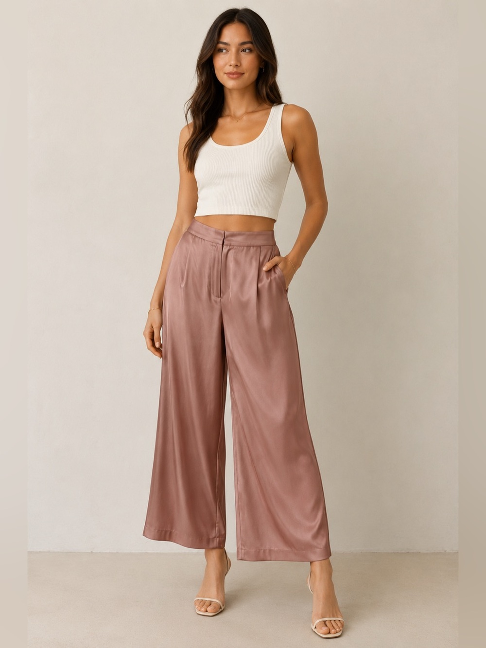 Joie Blush Pink Satin Wide Leg Cropped Pants Size 2
